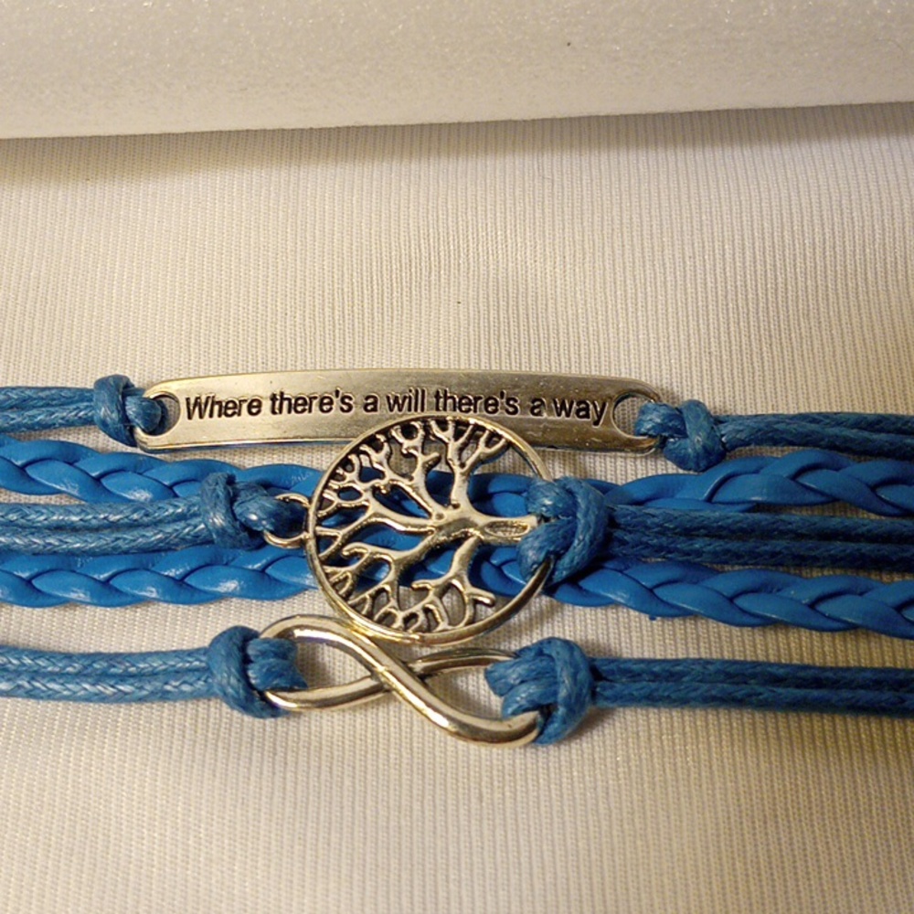 Hand Crafted Blue Bracelet with Silver Accents 7in Plus Extender